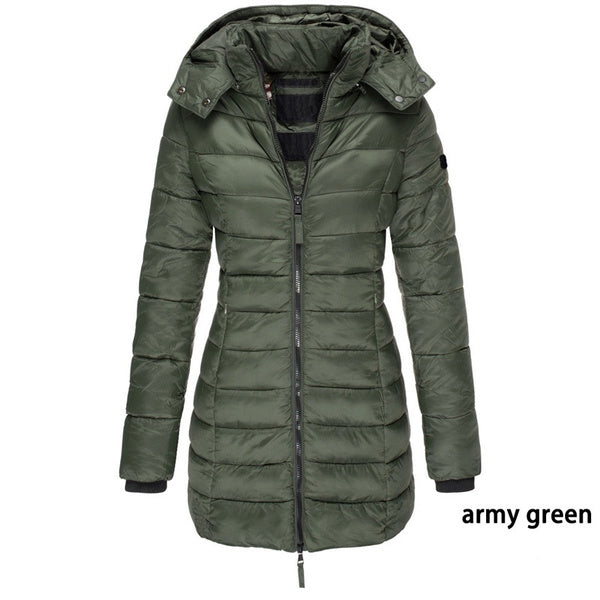 New  Winter Long Down Jacket Women's Thick Warm Hooded Cotton Padded Down Jacket Coat