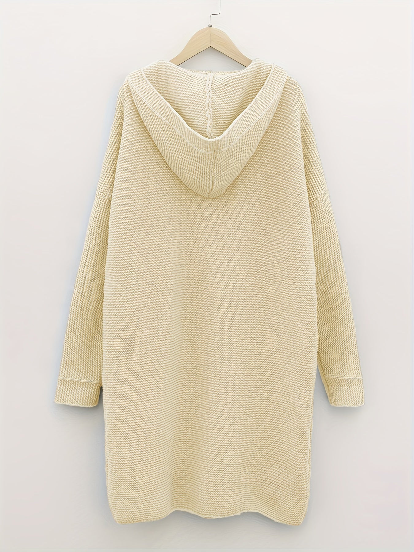 Plus Size Casual Cardigan, Women's Plus Solid Button Up Long Sleeve Hoodie Cardigan