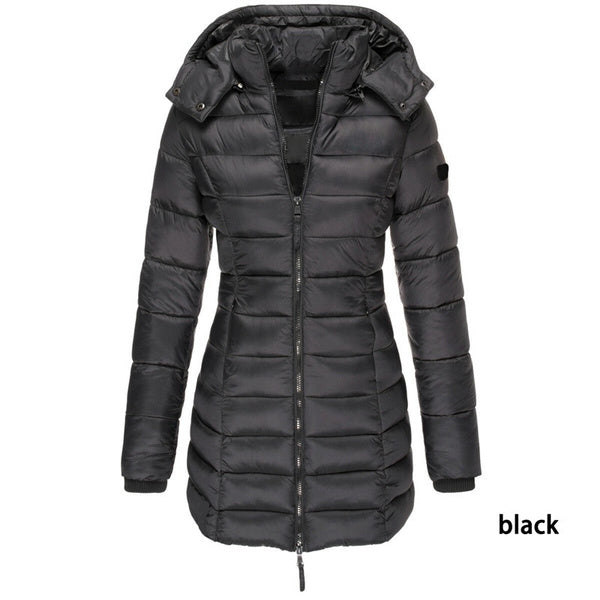 New  Winter Long Down Jacket Women's Thick Warm Hooded Cotton Padded Down Jacket Coat