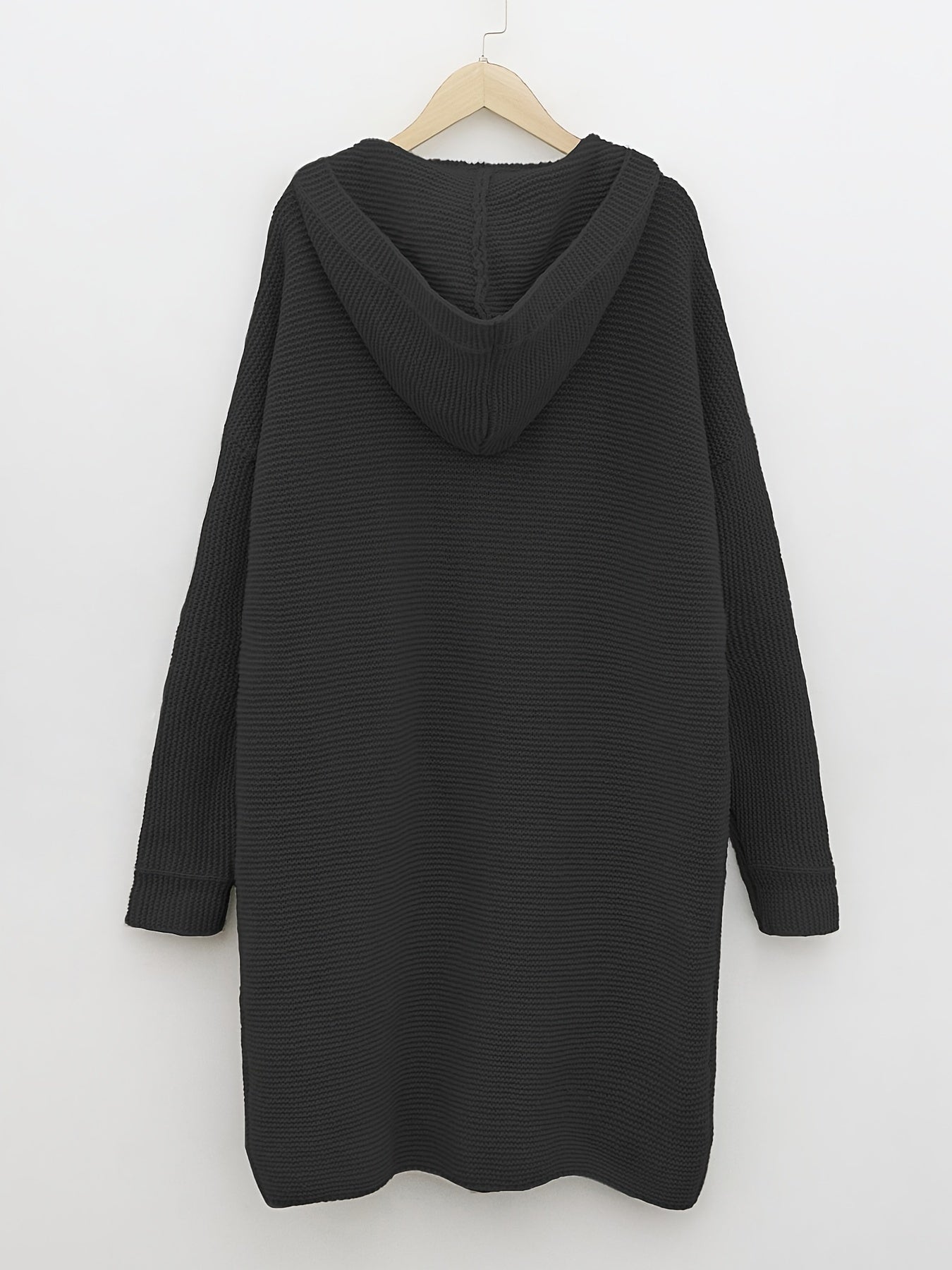 Plus Size Casual Cardigan, Women's Plus Solid Button Up Long Sleeve Hoodie Cardigan