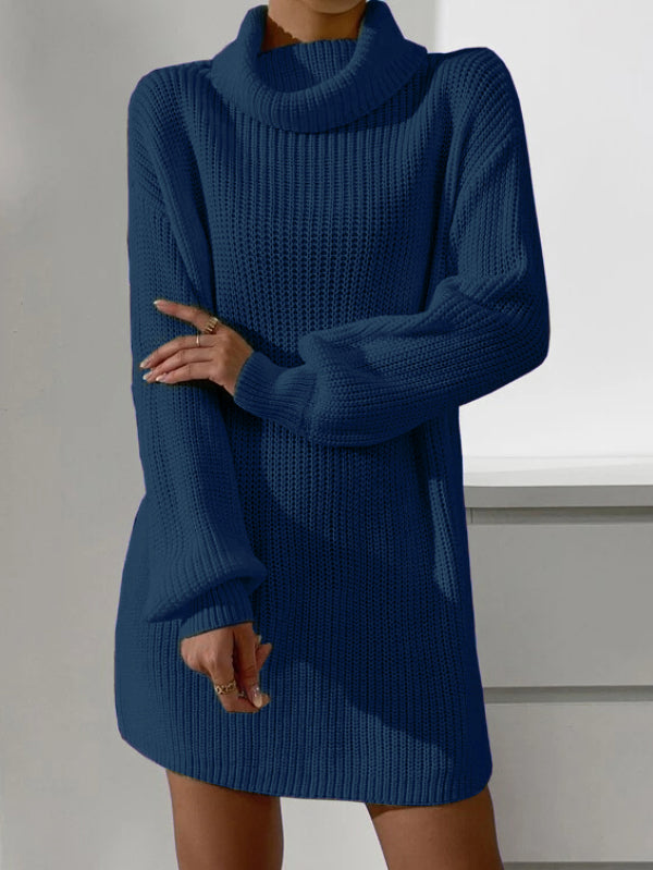 Cowl Neck Drop Shoulder Sweater Dress Without Belt