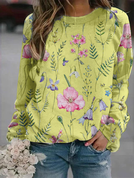 Floral Crew Neck Long Sleeves Sweatshirts