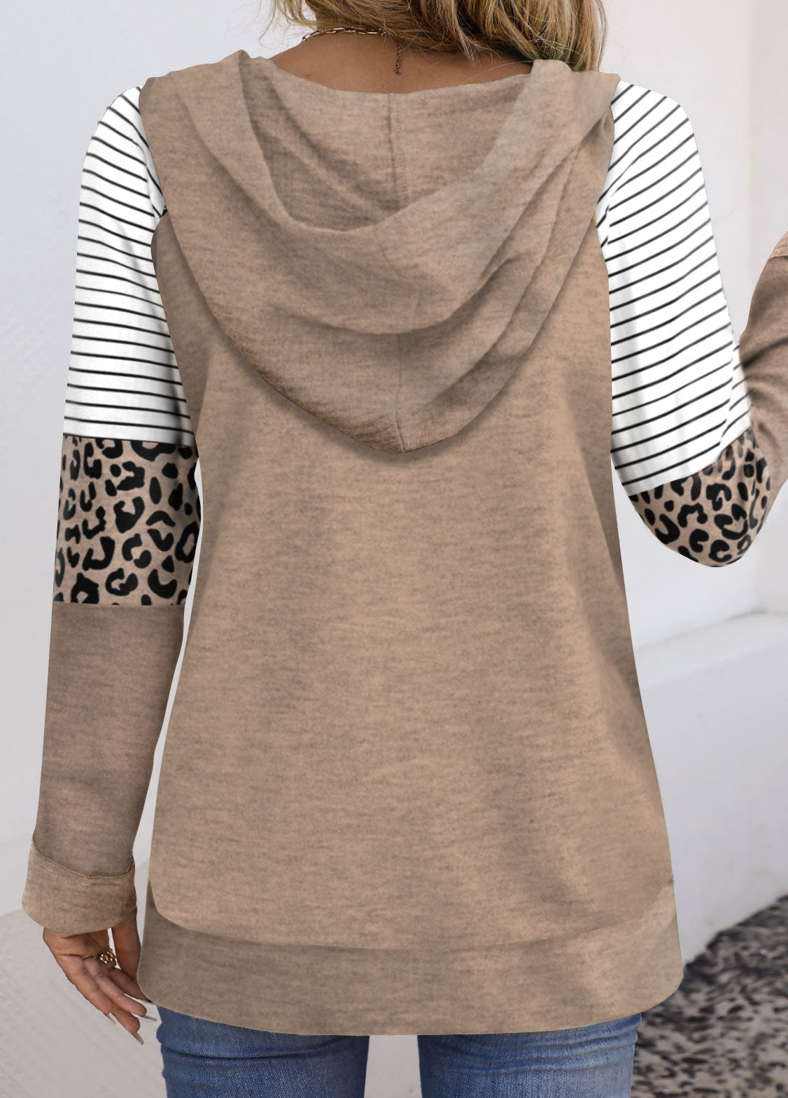 Light Coffee Patchwork Halloween Print Long Sleeve Hoodie