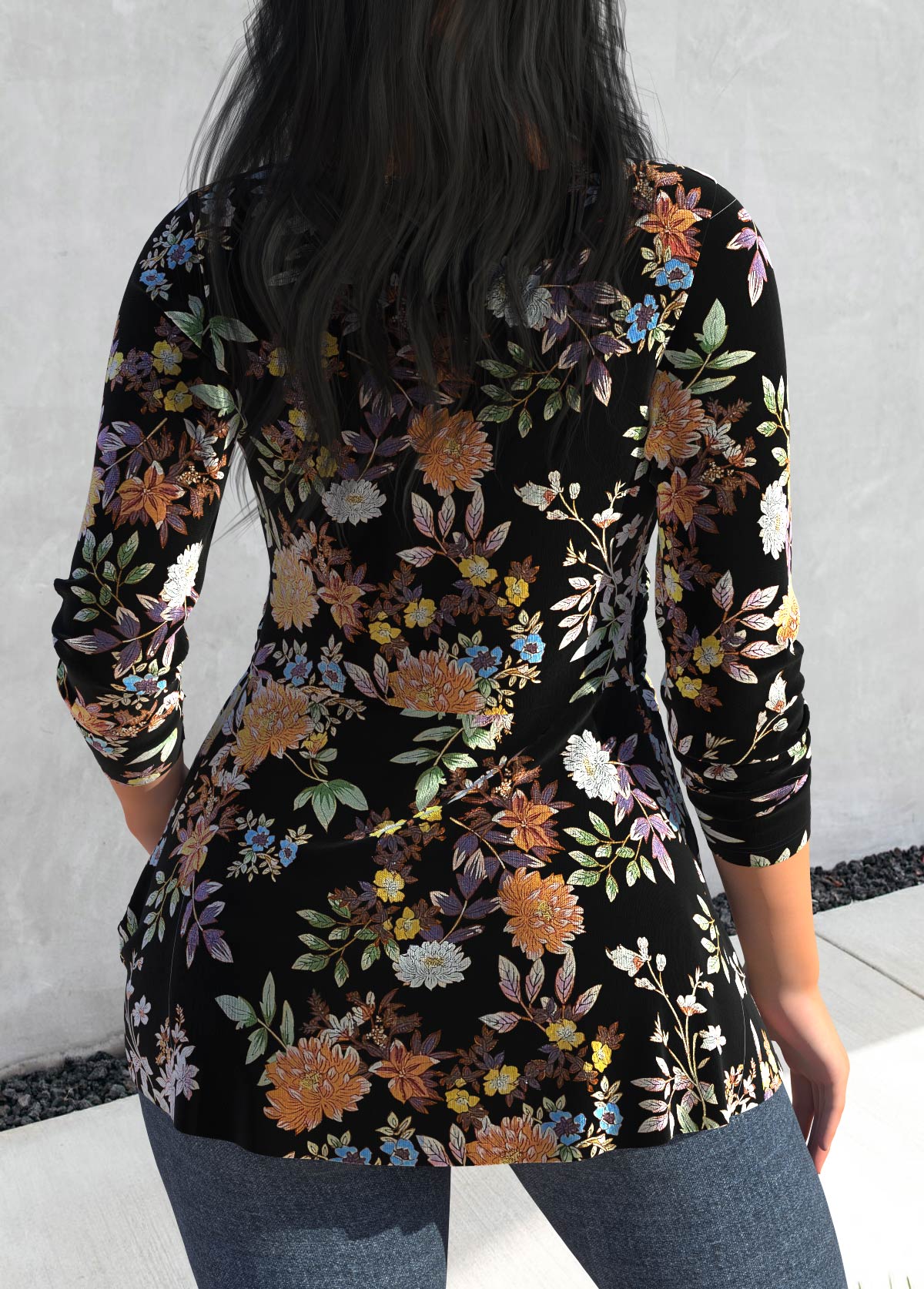Black Velvet Floral Print Long Sleeve T Shirt