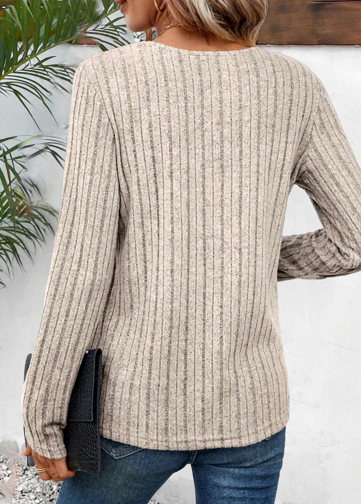 Light Camel Cut Out Long Sleeve T Shirt