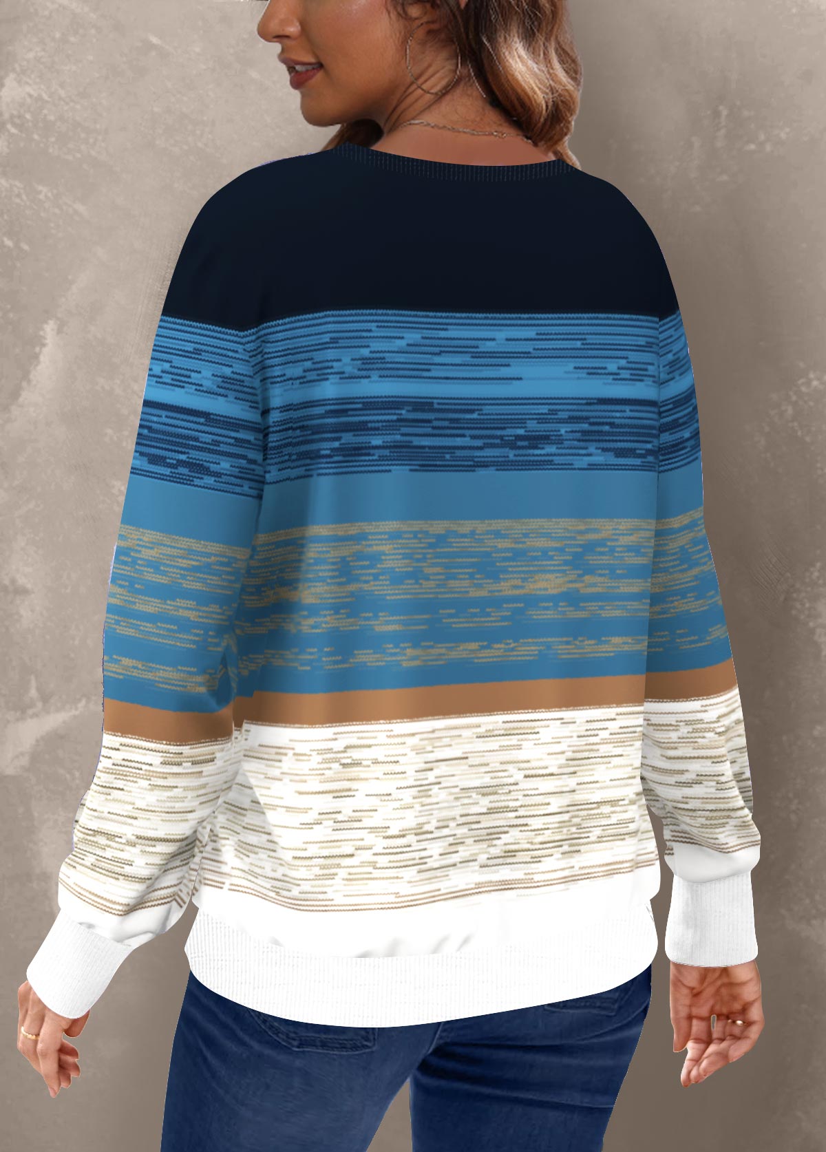Multi Color Striped Long Sleeve Round Neck Sweatshirt