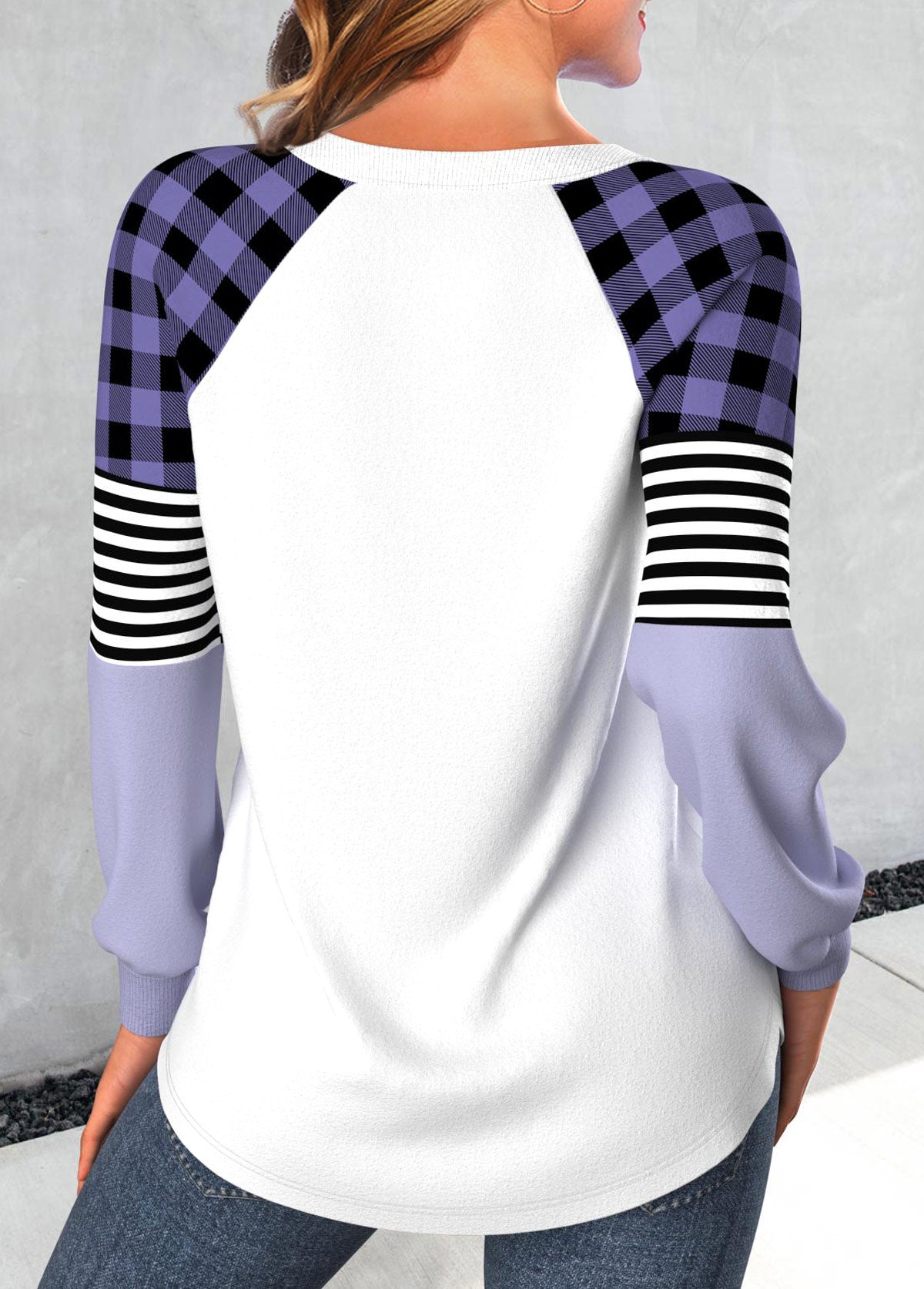 Light Purple Patchwork Snowman Print Long Sleeve T Shirt