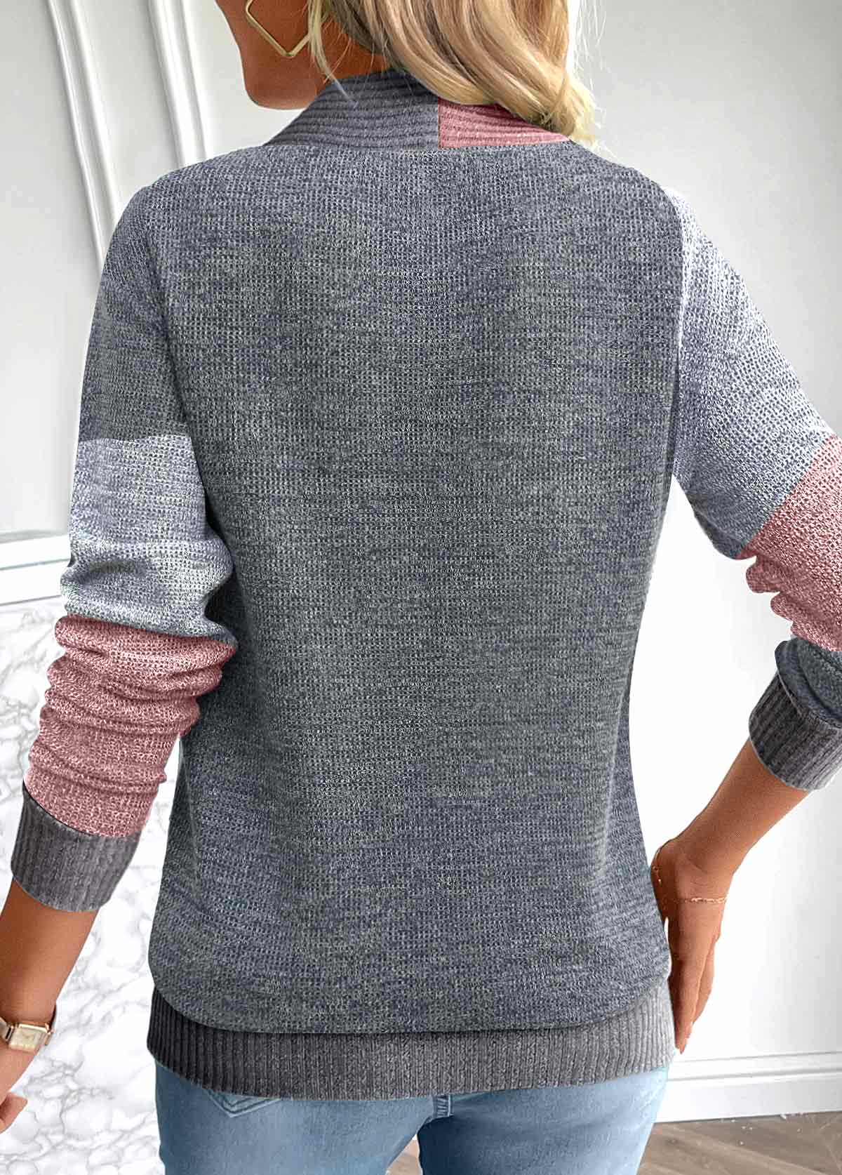 Dark Grey Fake 2in1 Long Sleeve Square Neck Sweatshirt