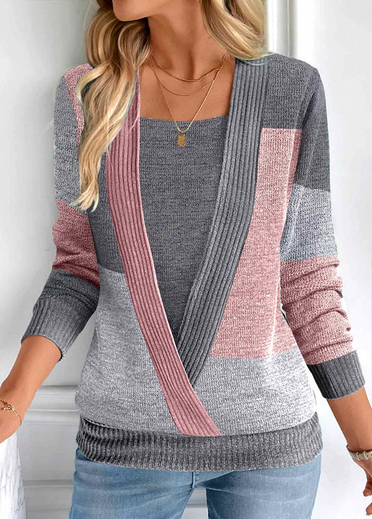 Dark Grey Fake 2in1 Long Sleeve Square Neck Sweatshirt