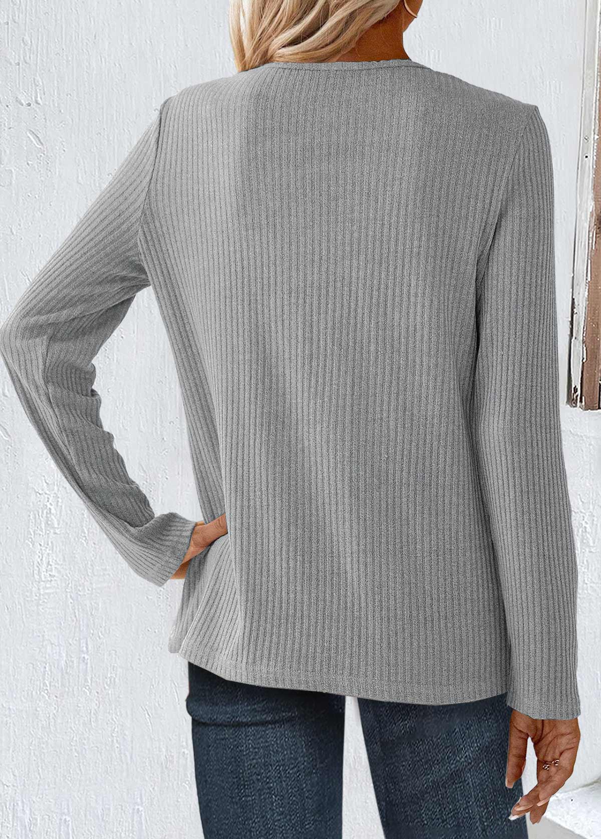 Light Grey Cut Out Long Sleeve T Shirt