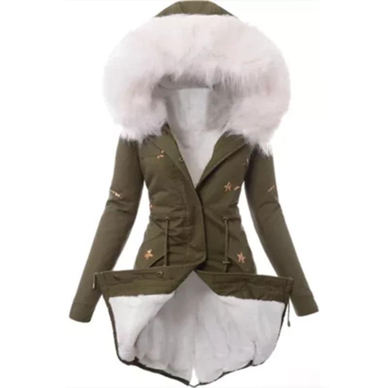 Printed Hooded Large Size Parka Coat