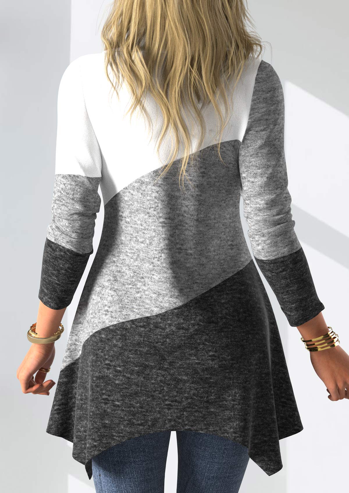 Decorative Button Patchwork Long Sleeve Asymmetrical Neck Sweatshirt