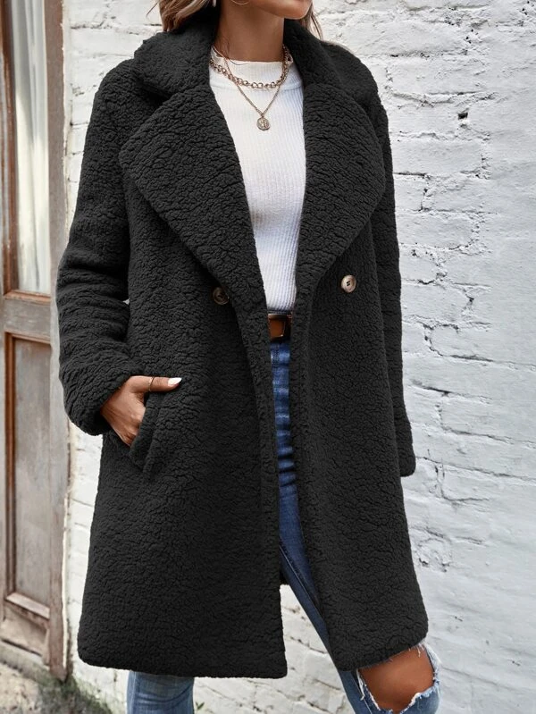 Lapel Neck Slant Pockets Coat