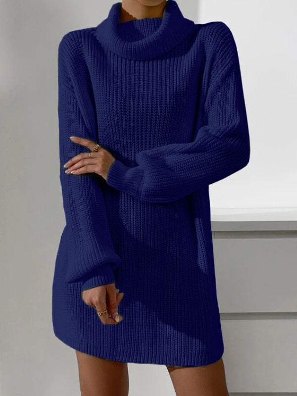 Cowl Neck Drop Shoulder Sweater Dress Without Belt