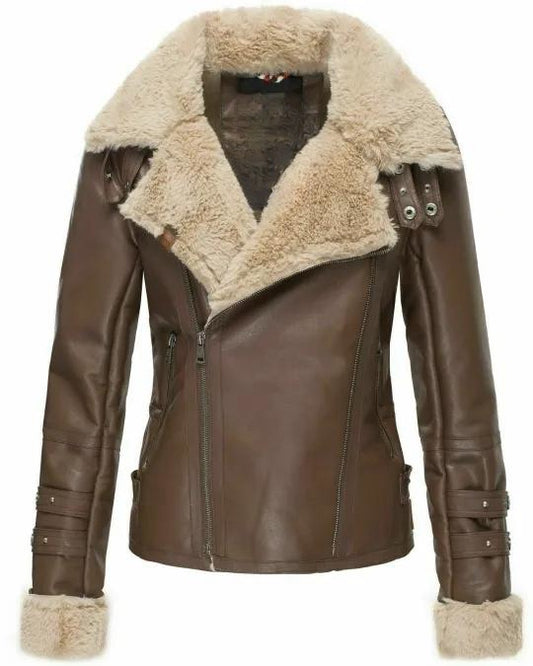 Women's fall/winter jacket with faux leather lining motorcycle jacket