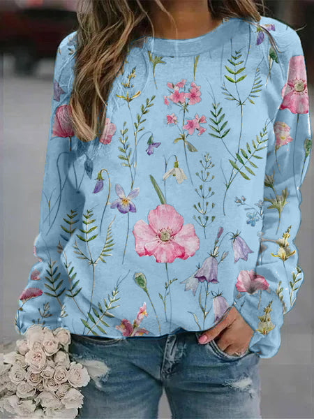 Floral Crew Neck Long Sleeves Sweatshirts