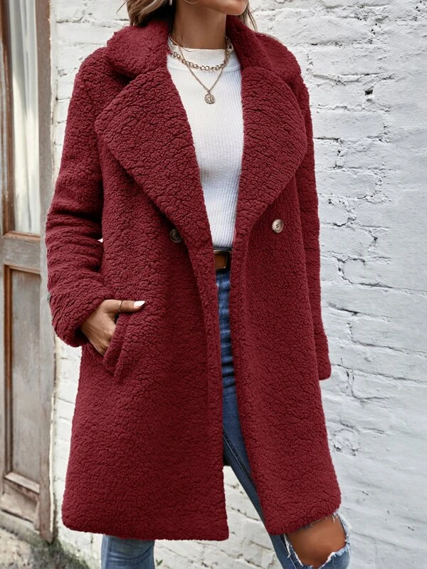Lapel Neck Slant Pockets Coat