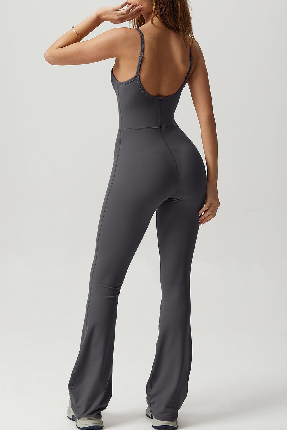 Flare Jumpsuits for Women Spaghetti Straps Scoop Neck Bodycon Full Length Casual Unitard Playsuit
