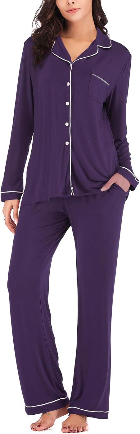 Women's Pajama Sets Long Sleeve Button Down Sleepwear Nightwear Soft Pjs Lounge Sets