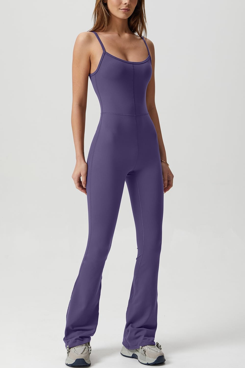 Flare Jumpsuits for Women Spaghetti Straps Scoop Neck Bodycon Full Length Casual Unitard Playsuit