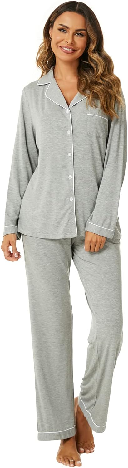 Women's Pajama Sets Long Sleeve Button Down Sleepwear Nightwear Soft Pjs Lounge Sets