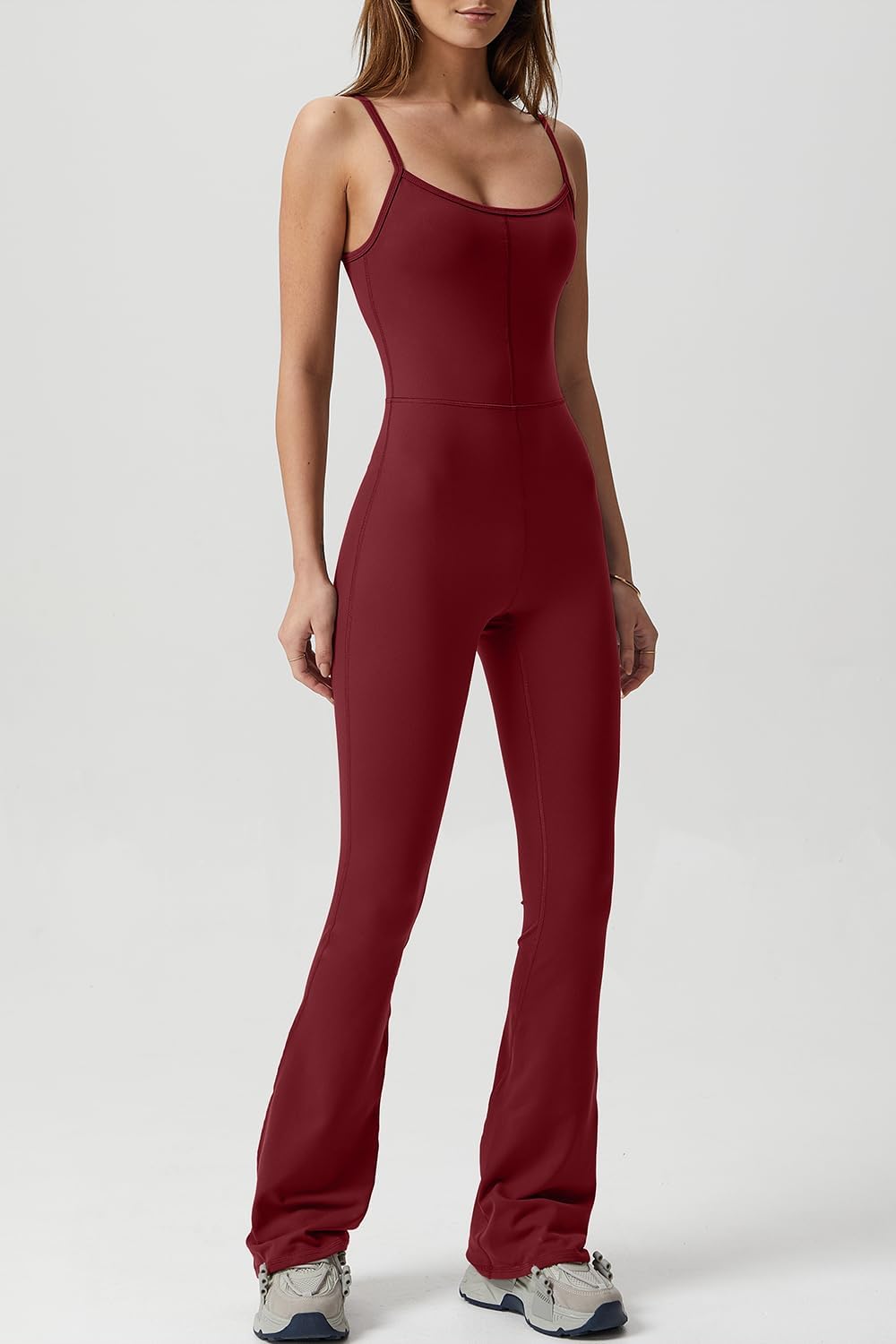 Flare Jumpsuits for Women Spaghetti Straps Scoop Neck Bodycon Full Length Casual Unitard Playsuit