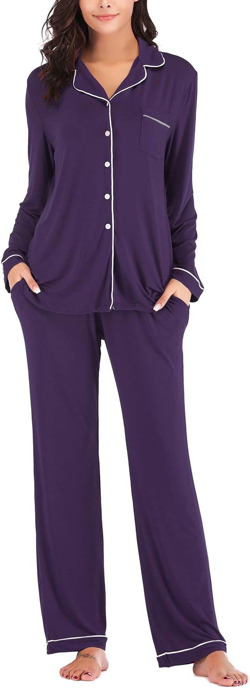 Women's Pajama Sets Long Sleeve Button Down Sleepwear Nightwear Soft Pjs Lounge Sets