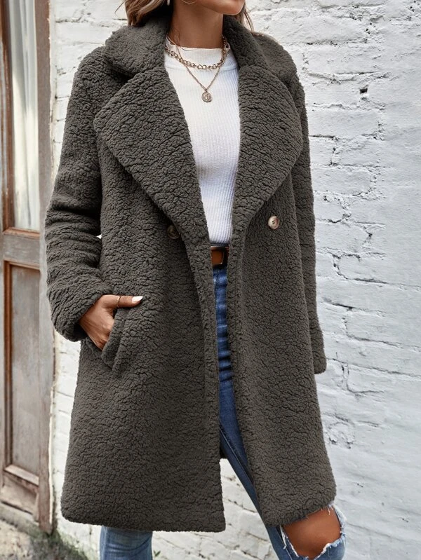 Lapel Neck Slant Pockets Coat