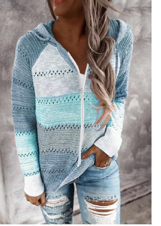 Contrast Color Knitted Zipper Lightweight Tops