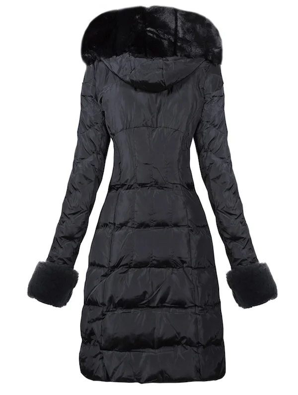 Faux Fur Hooded black Down Coat