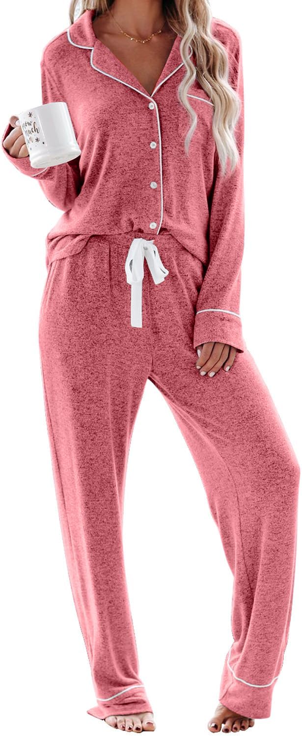 Women's Pajama Sets Long Sleeve Button Down Sleepwear Nightwear Soft Pjs Lounge Sets
