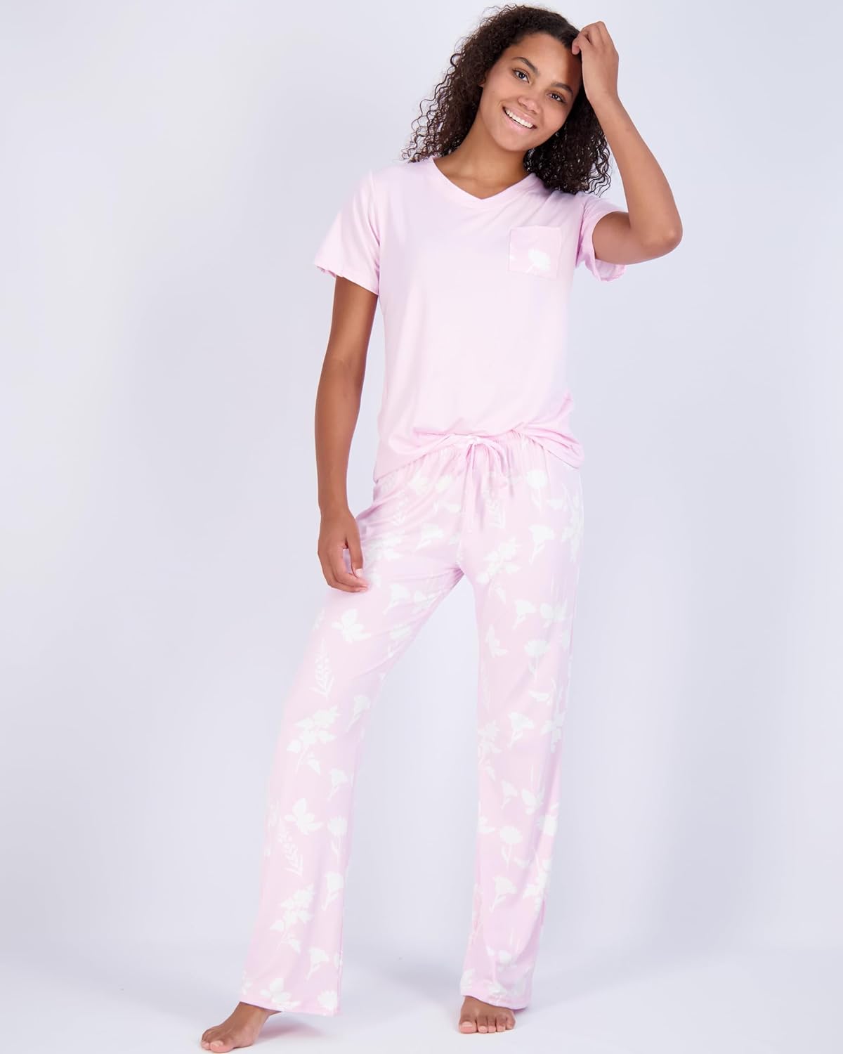 Real Essentials 2 Pack: Women’s Pajama Set Super-Soft Short & Long Sleeve Top With Pants (Available In Plus Size)