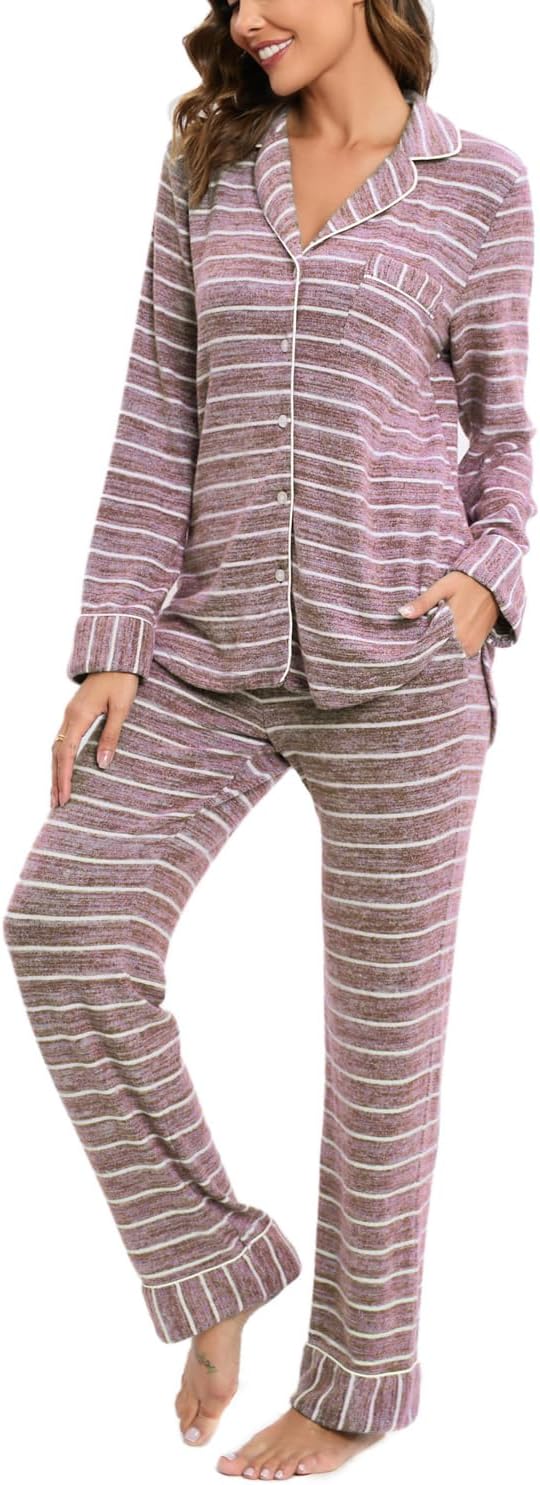 Women's Pajama Sets Long Sleeve Button Down Sleepwear Nightwear Soft Pjs Lounge Sets