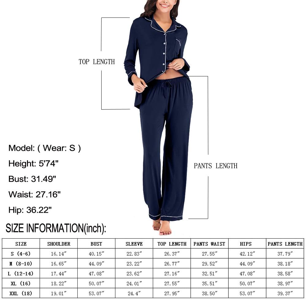Women's Pajama Sets Long Sleeve Button Down Sleepwear Nightwear Soft Pjs Lounge Sets