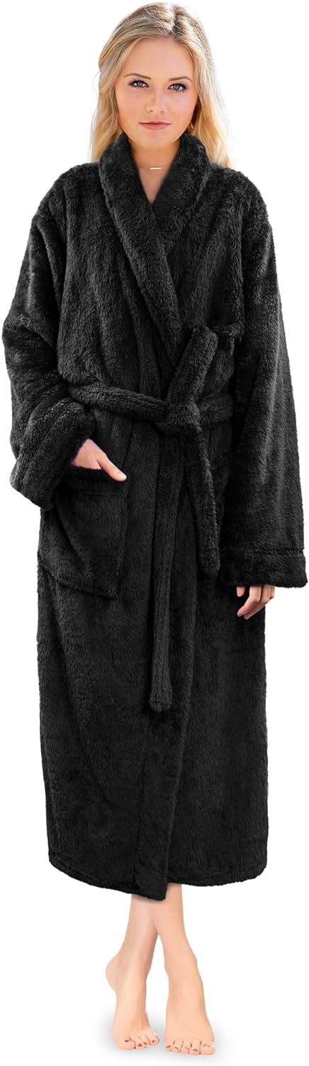 Premium Womens Plush Soft Robe Fluffy, Warm, Fleece Sherpa Shaggy Bathrobe