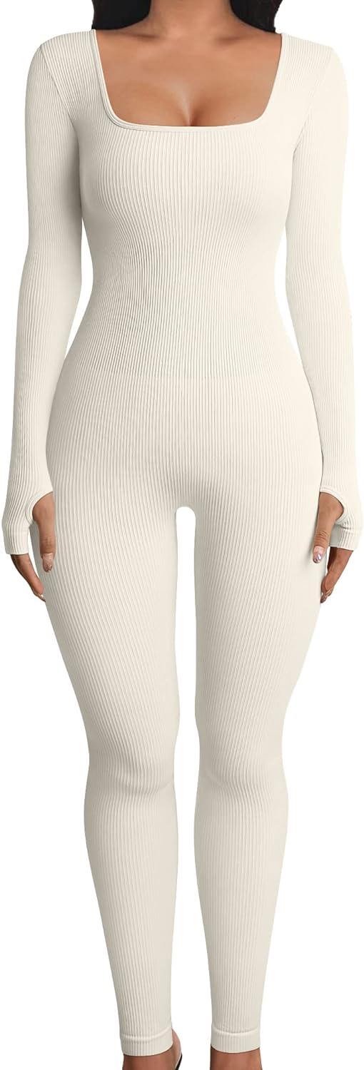 Women Yoga Jumpsuits Workout Ribbed Long Sleeve Sport Jumpsuits