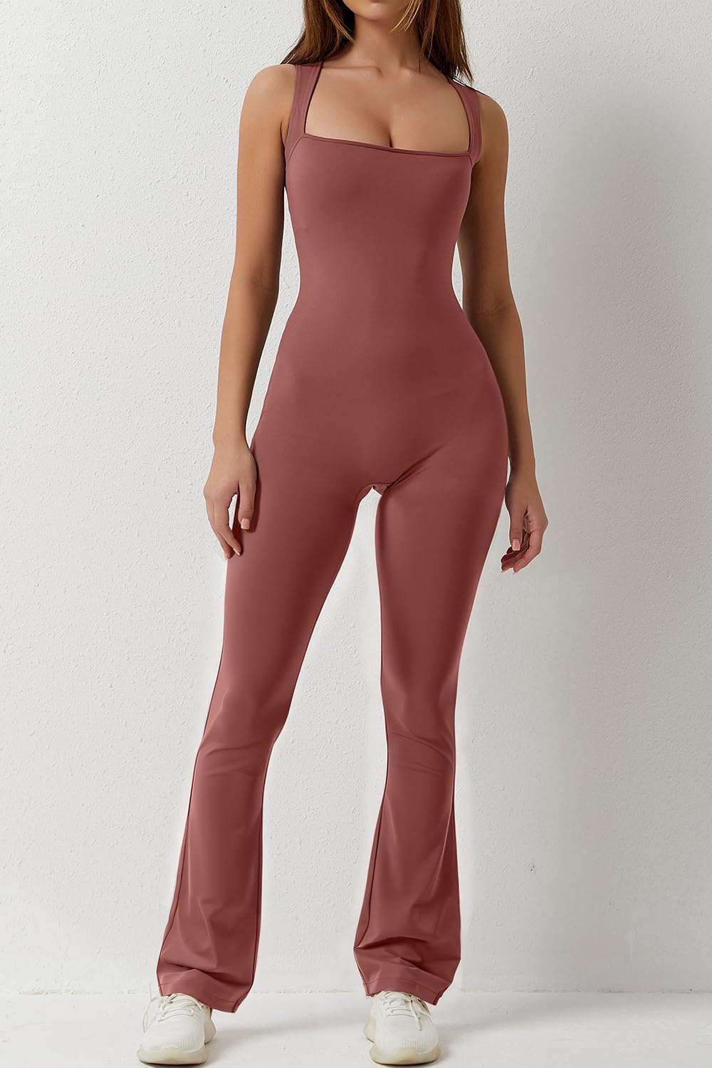 Flare Jumpsuits for Women Strappy Square Neck Bodycon Full Length Long Pants Casual Playsuit