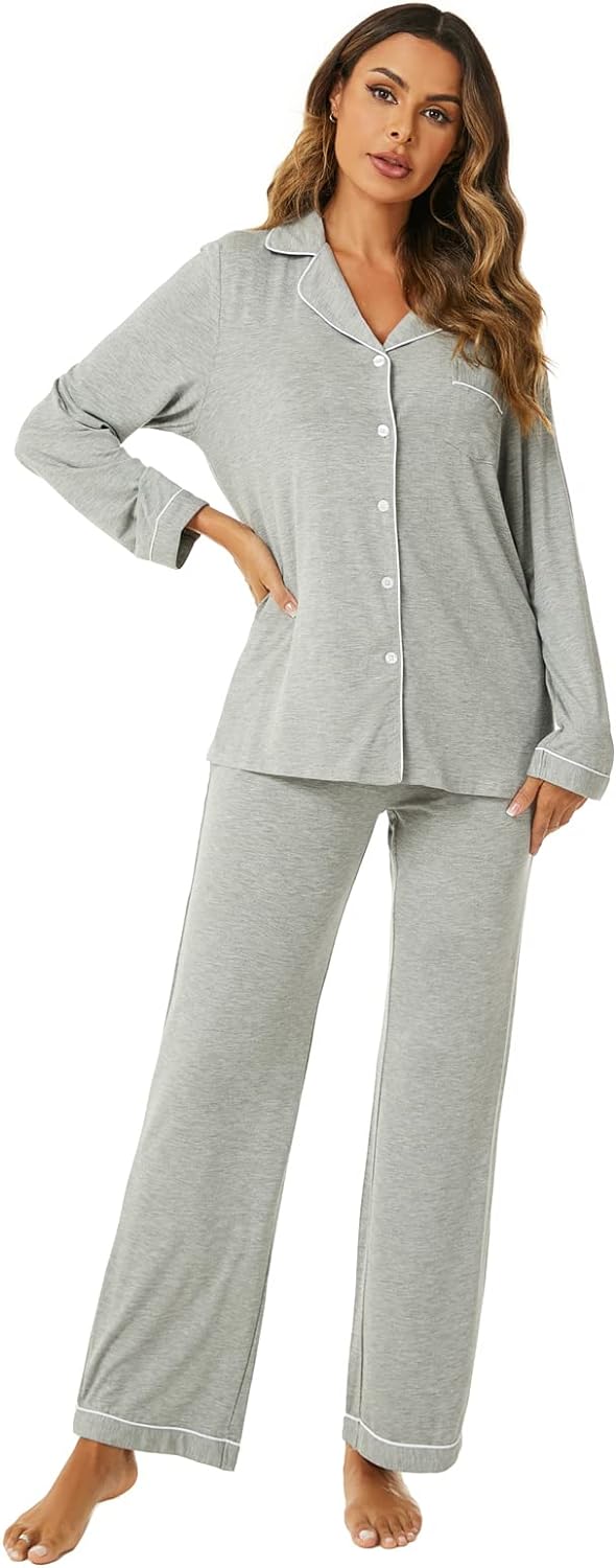 Women's Pajama Sets Long Sleeve Button Down Sleepwear Nightwear Soft Pjs Lounge Sets