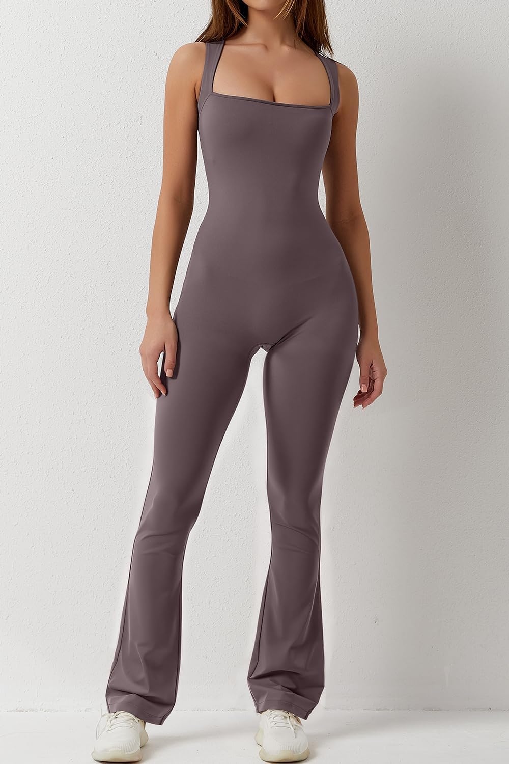 Flare Jumpsuits for Women Strappy Square Neck Bodycon Full Length Long Pants Casual Playsuit