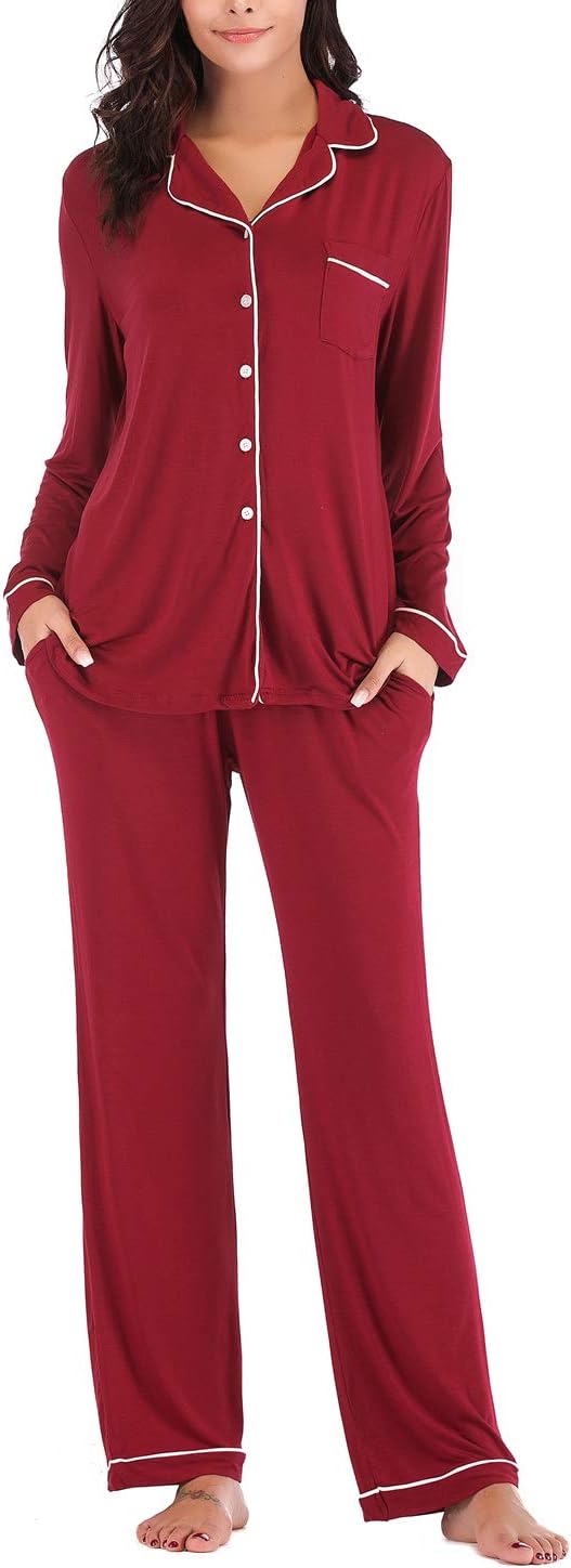 Women's Pajama Sets Long Sleeve Button Down Sleepwear Nightwear Soft Pjs Lounge Sets