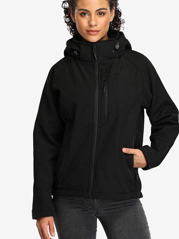 Women's slim-fit thermal jacket with battery pack and detachable hood