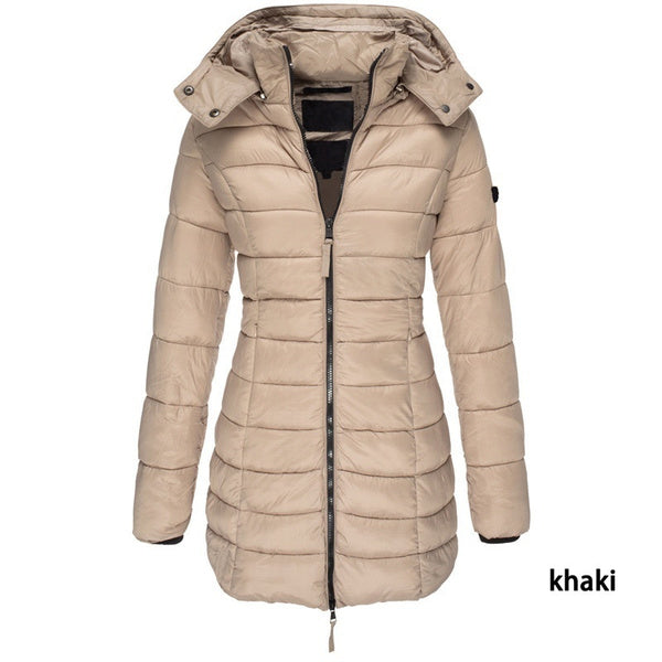 New  Winter Long Down Jacket Women's Thick Warm Hooded Cotton Padded Down Jacket Coat