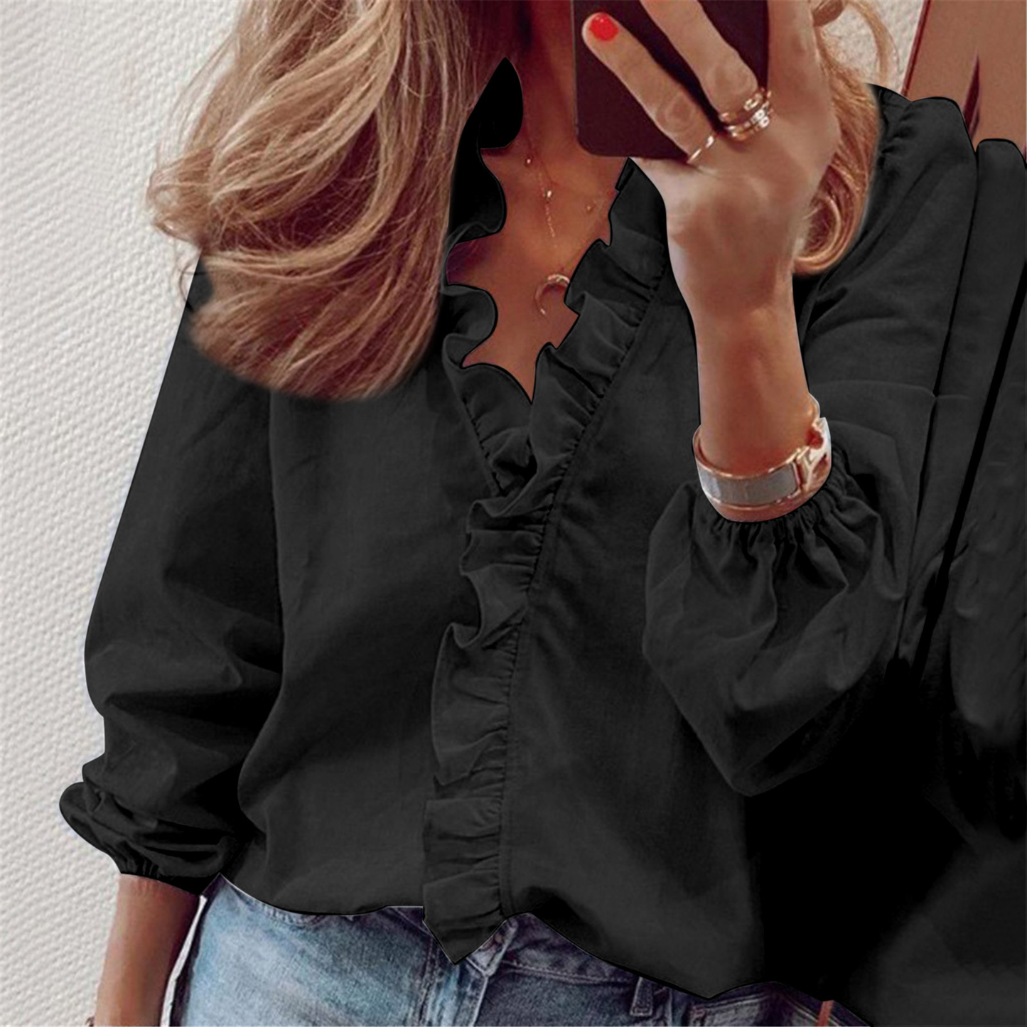 New Long Sleeve Ruffle Blouse Shirt