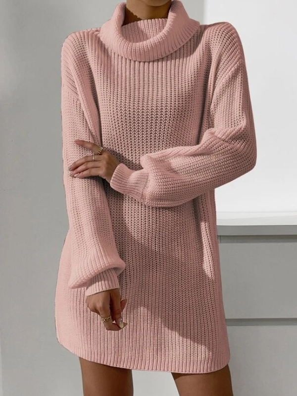 Cowl Neck Drop Shoulder Sweater Dress Without Belt