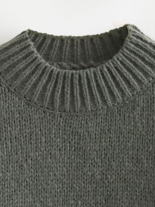 Exposed Seam Round Neck Long Sleeve Sweater AC