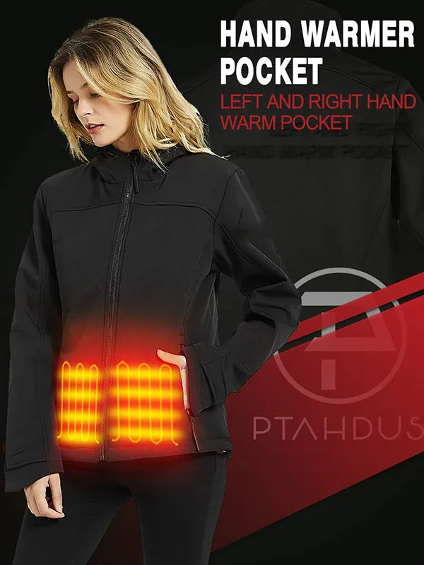 Women's heating jacket soft shell hand warmer with 7.4V battery pack