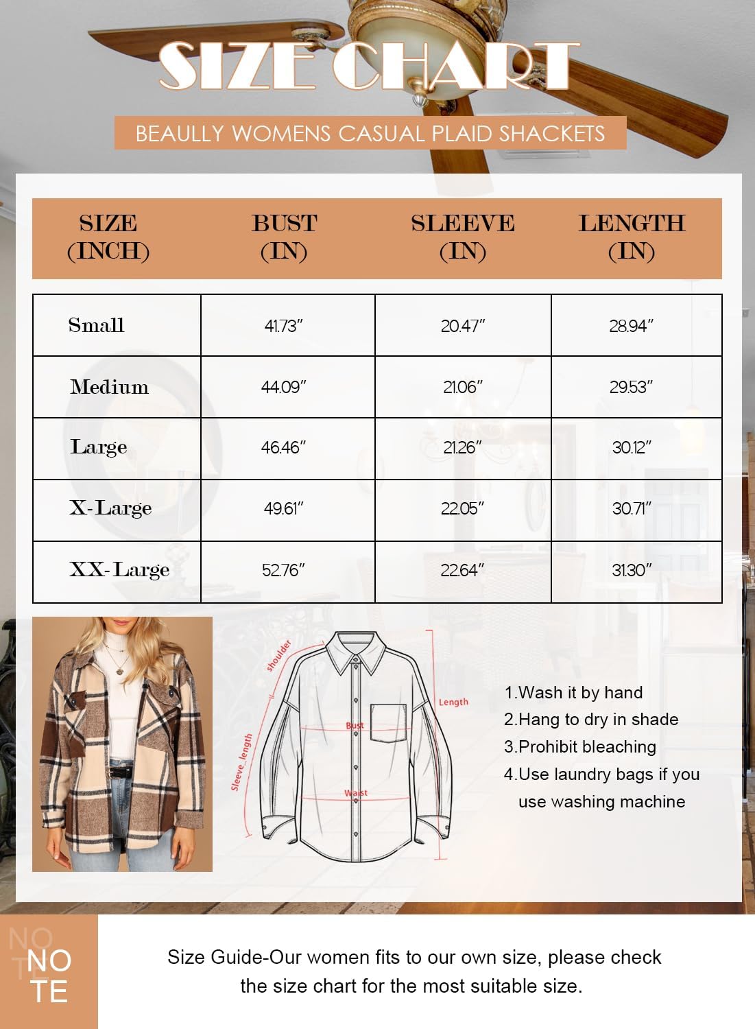 Womens Casual Plaid Shackets Brushed Flannel Button Down Shirt Jacket Coats with Side Pockets