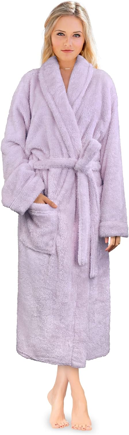 Premium Womens Plush Soft Robe Fluffy, Warm, Fleece Sherpa Shaggy Bathrobe