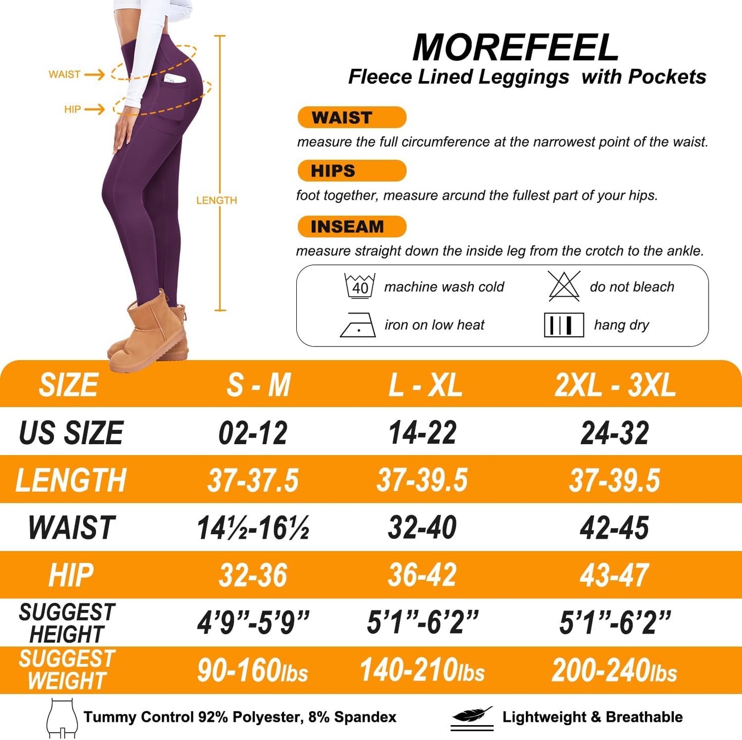 Fleece Lined Leggings with Pockets for Women High Waisted Thermal Winter Tummy Control Yoga Pants Workout Tights