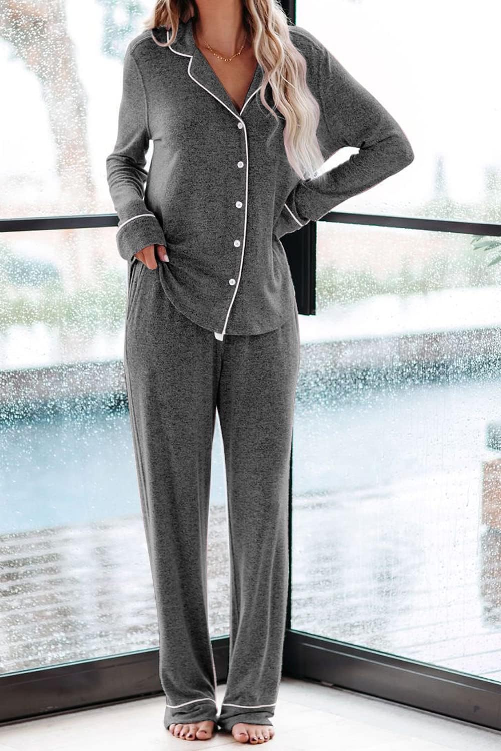 Women's Pajama Sets Long Sleeve Button Down Sleepwear Nightwear Soft Pjs Lounge Sets